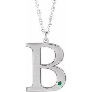10K White Engravable Imitation Emerald Initial B 18" Necklace