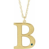 14K Yellow Gold-Plated Sterling Silver Engravable Imitation Alexandrite Initial B 18" Necklace
