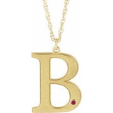 10K Yellow Engravable Imitation Ruby Initial B 18" Necklace