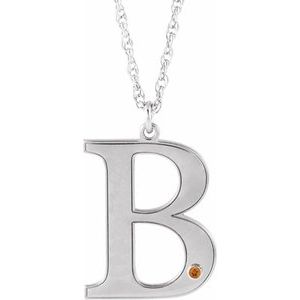 10K White Engravable Imitation Citrine Initial B 18" Necklace