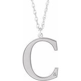 10K White Engravable Imitation Diamond Initial C 18" Necklace