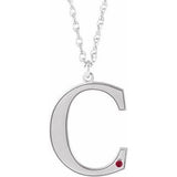 10K White Engravable Imitation Ruby Initial C 18" Necklace