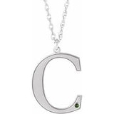 10K White Engravable Imitation Peridot Initial C 18" Necklace