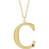 10K Yellow Engravable Imitation Peridot Initial C 18" Necklace