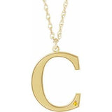 10K Yellow Engravable Imitation Citrine Initial C 18" Necklace