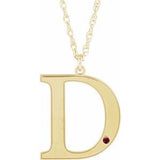 14K Yellow Gold-Plated Sterling Silver Engravable Imitation Mozambique Garnet Initial D 18" Necklace
