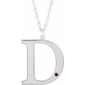 10K White Engravable Imitation Mozambique Garnet Initial D 18" Necklace