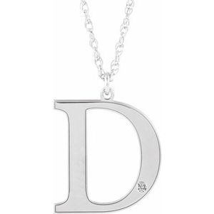 10K White Engravable Imitation Diamond Initial D 18" Necklace