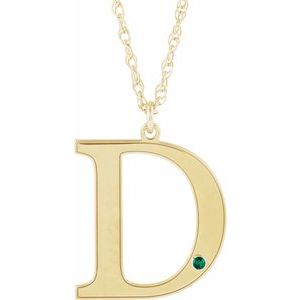10K Yellow Engravable Imitation Emerald Initial D 18" Necklace