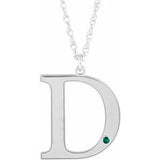 10K White Engravable Imitation Emerald Initial D 18" Necklace