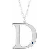 10K White Engravable Imitation Blue Sapphire Initial D 18" Necklace