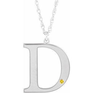 10K White Engravable Imitation Citrine Initial D 18" Necklace