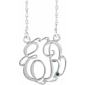 10K White 20 mm 2-Initials Imitation Alexandrite Script Monogram 18" Necklace