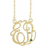 10K Yellow 20 mm 2-Initials Imitation Alexandrite Script Monogram 18" Necklace