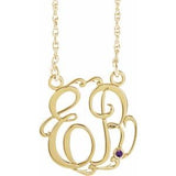 14K Yellow Gold-Plated Sterling Silver 20 mm 2-Initials Imitation Amethyst Script Monogram 18" Necklace