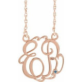 14K Rose 20 mm 2-Initials Imitation Aquamarine Script Monogram 18" Necklace