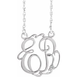 10K White 20 mm 2 Initials .02 CT Natural Diamond Script Monogram 18" Necklace