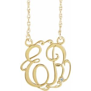 10K Yellow 20 mm 2 Initials .02 CT Natural Diamond Script Monogram 18" Necklace