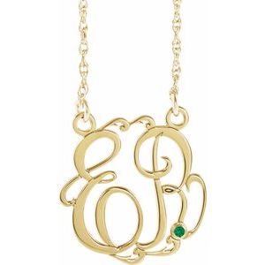 10K Yellow 20 mm 2-Initials Imitation Emerald Script Monogram 18" Necklace