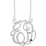 10K White 20 mm 2-Initials Imitation Mozambique Garnet Script Monogram 18" Necklace