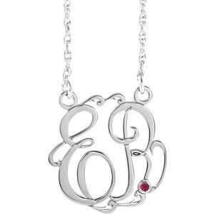 10K White 20 mm 2-Initials Imitation Ruby Script Monogram 18" Necklace
