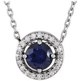 Sterling Silver Lab-Grown Blue Sapphire & .05 CTW Natural Diamond Halo-Style 16" Necklace