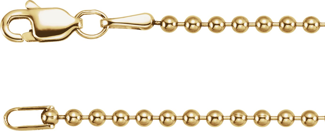 14K Yellow Gold 1.8 mm Hollow Bead 24" Chain