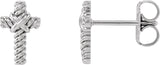 14K White Gold Rope Cross Earrings