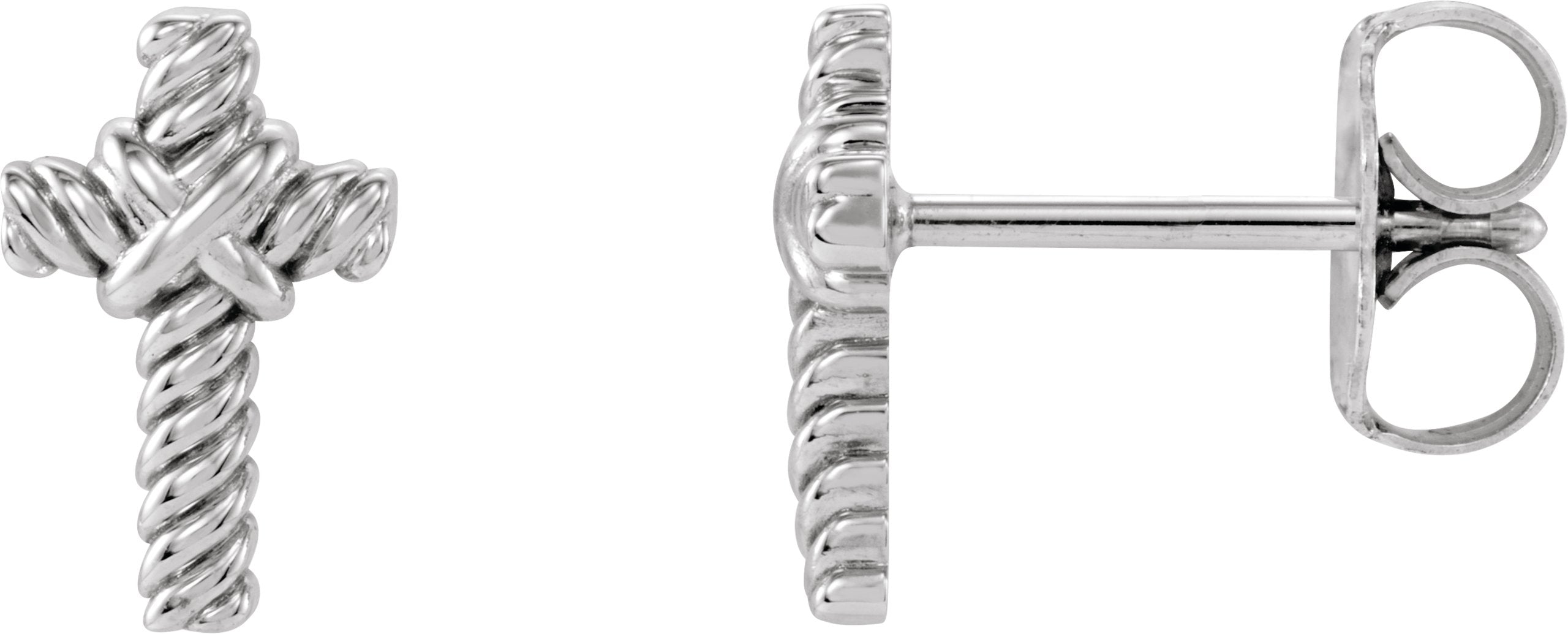 14K White Gold Rope Cross Earrings