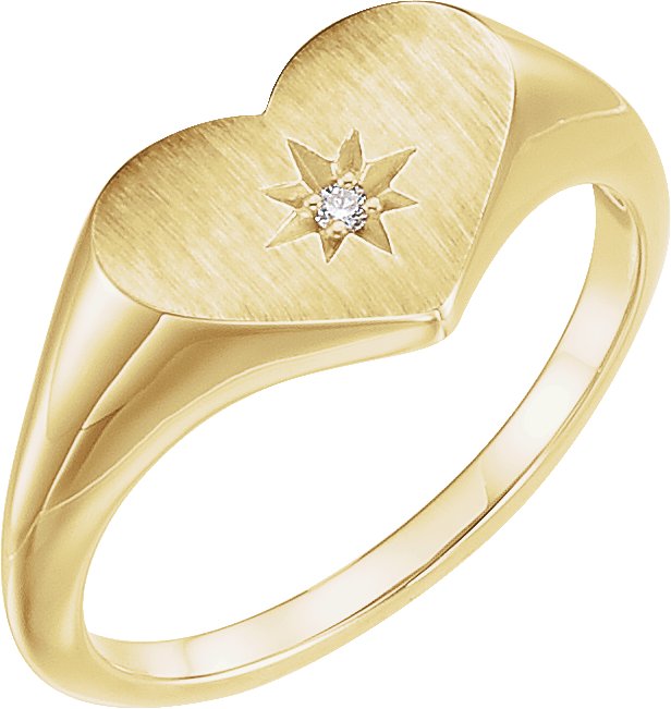 14K Yellow Gold .01 CT Natural Diamond 11.9 mm Heart Starburst Ring