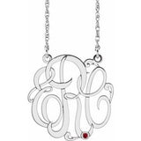10K White 25 mm 3-Initials Imitation Ruby Script Monogram 18" Necklace
