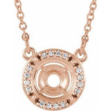 14K Rose 10 mm Round .07 CTW Natural Diamond Semi-Set 16" Necklace