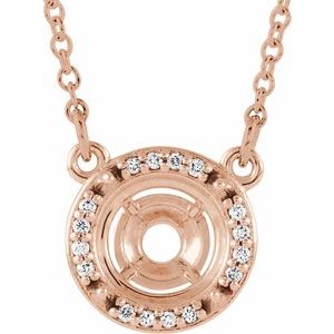 14K Rose 10 mm Round .07 CTW Natural Diamond Semi-Set 16" Necklace