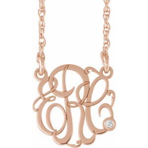 14K Rose Gold-Plated Sterling Silver 20 mm 3 Initials .02 CT Natural Diamond Script Monogram 18" Necklace