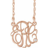 14K Rose 30 mm 3 Initials .02 CT Natural Diamond Script Monogram 18" Necklace