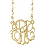 10K Yellow 30 mm 3 Initials .02 CT Natural Diamond Script Monogram 18" Necklace