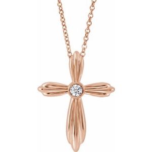 14K Rose .06 CTW Natural Diamond Cross 16-18" Necklace