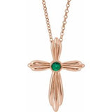 14K Rose Lab-Grown Emerald Cross 16-18" Necklace
