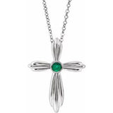 Platinum Lab-Grown Emerald Cross 16-18" Necklace