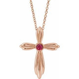 14K Rose Lab-Grown Ruby Cross 16-18" Necklace