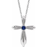 Platinum Natural Blue Sapphire Cross 16-18" Necklace