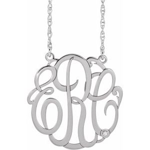 10K White 30 mm 3 Initials .02 CT Natural Diamond Script Monogram 18" Necklace