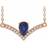 14K Rose Natural Blue Sapphire & .06 CTW Natural Diamond 16" Necklace