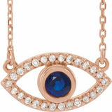 14K Rose Natural Blue Sapphire & Natural White Sapphire Evil Eye 18" Necklace