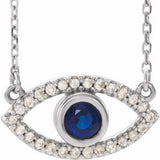 Platinum Natural Blue Sapphire & Natural White Sapphire Evil Eye 16" Necklace