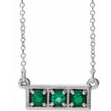 14K White Natural Emerald Three-Stone Bar 16-18" Necklace