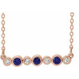 14K Rose Lab-Grown Blue Sapphire & .08 CTW Natural Diamond Bezel-Set 16-18" Necklace