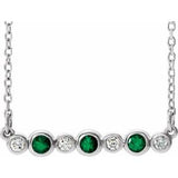14K White Lab-Grown Emerald & .08 CTW Natural Diamond Bezel-Set 16-18" Necklace