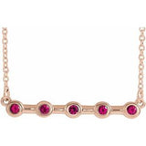 14K Rose Natural Ruby Bezel-Set Bar 16" Necklace