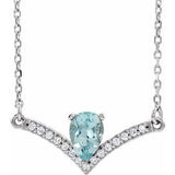 14K White Natural Aquamarine & .06 CTW Natural Diamond 16" Necklace